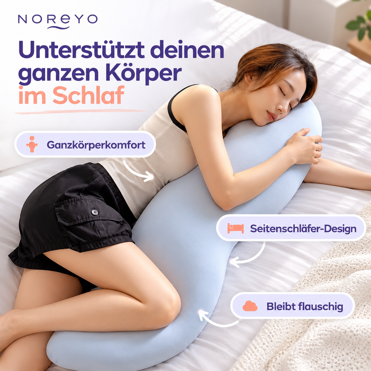 NOREYO ErgoCool Ganzkörperkomfort für Seitenschläfer