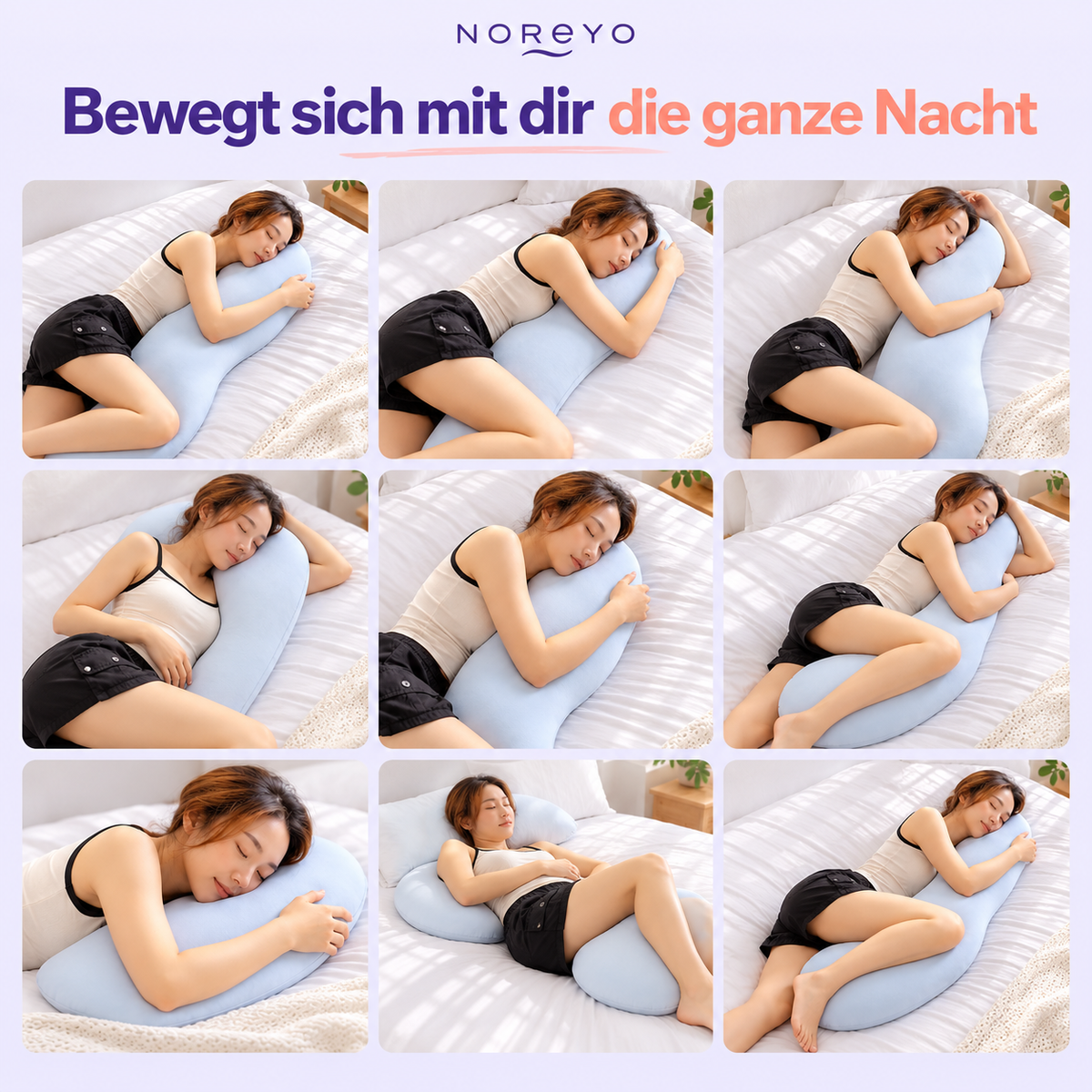NOREYO ErgoCool – verschiedene Schlafpositionen